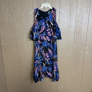 Maeve Anthropologie Size 6‎ Elia Open Shoulder Dress Black Floral Mermaid Hem
